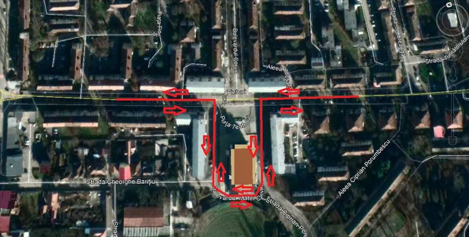 Trafic închis pe o stradă din centrul Hunedoarei. Se lucrează la pietonală
