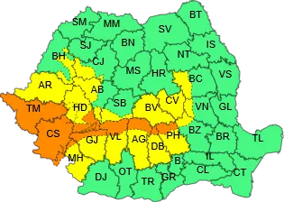 Cod galben de ninsori și viscol la munte, în Ajunul Crăciunului