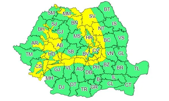 Cod galben de zăpadă și viscol pentru mai multe zone ale județului Hunedoara