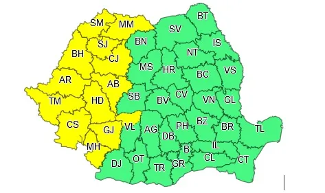 Județul Hunedoara, sub Cod galben de ploi și vijelii până mâine dimineață