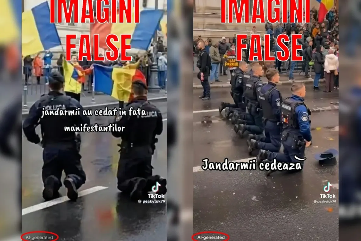 Imagini false generate cu inteligența artificială, distribuite după protestul de la Curtea de Apel București. Avertismentul Jandarmeriei Capitalei
