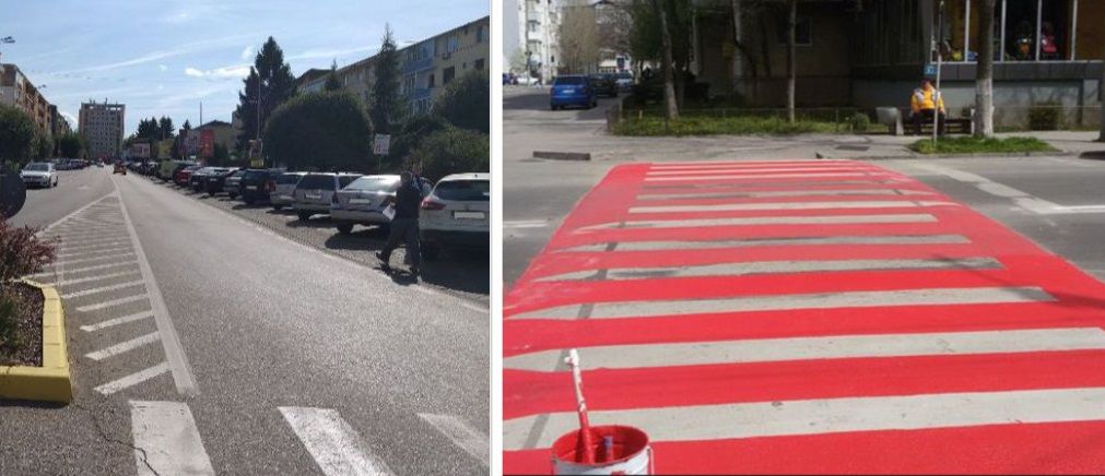 “Zebre” antiderapante în Deva. Se toarnă covoare termoplastice la trecerile de pietoni din mai multe zone ale orașului