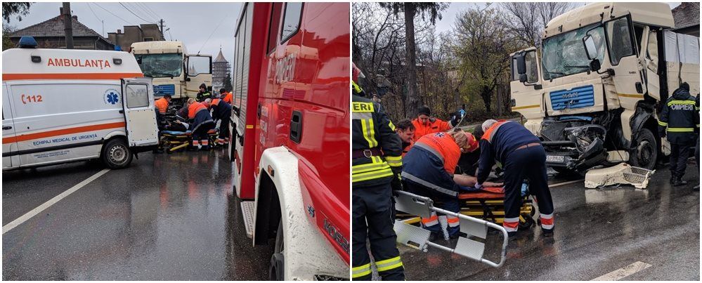 Accident grav pe DN 7, la Simeria. Coliziune între două TIR-uri și un microbuz
