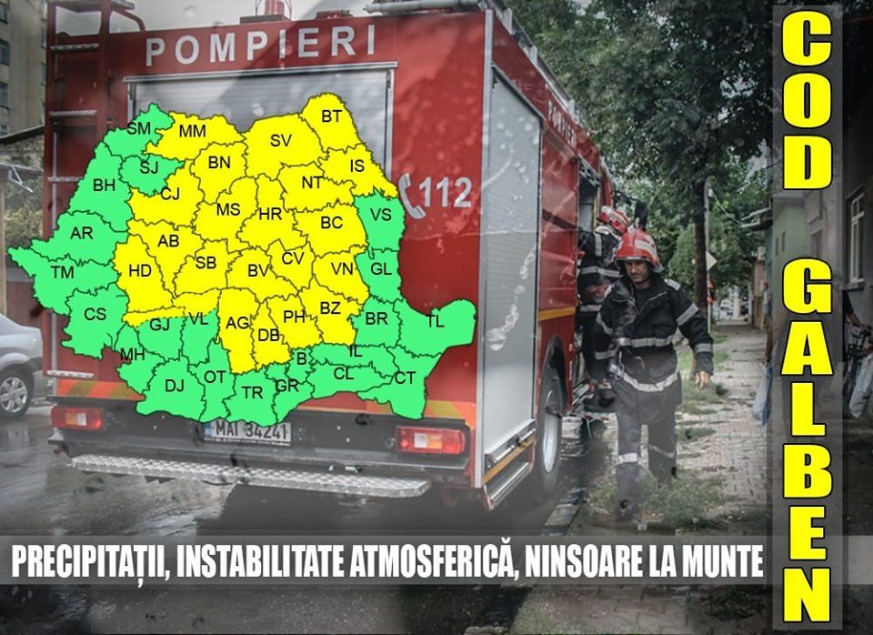 Cod galben de vreme severă, până la noapte. Avertizare și de la hidrologi