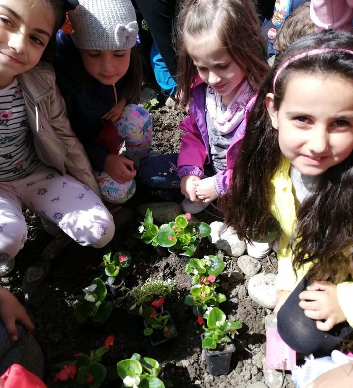 FOTO: Sute de flori au fost plantate de elevii din Petroșani