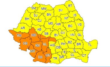 Cod portocaliu în judeţul Hunedoara până luni după-amiază