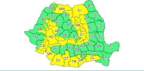 Județul Hunedoara, din nou, sub Cod galben până în această seară