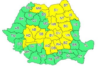 Județul Hunedoara, sub Cod galben până luni seară