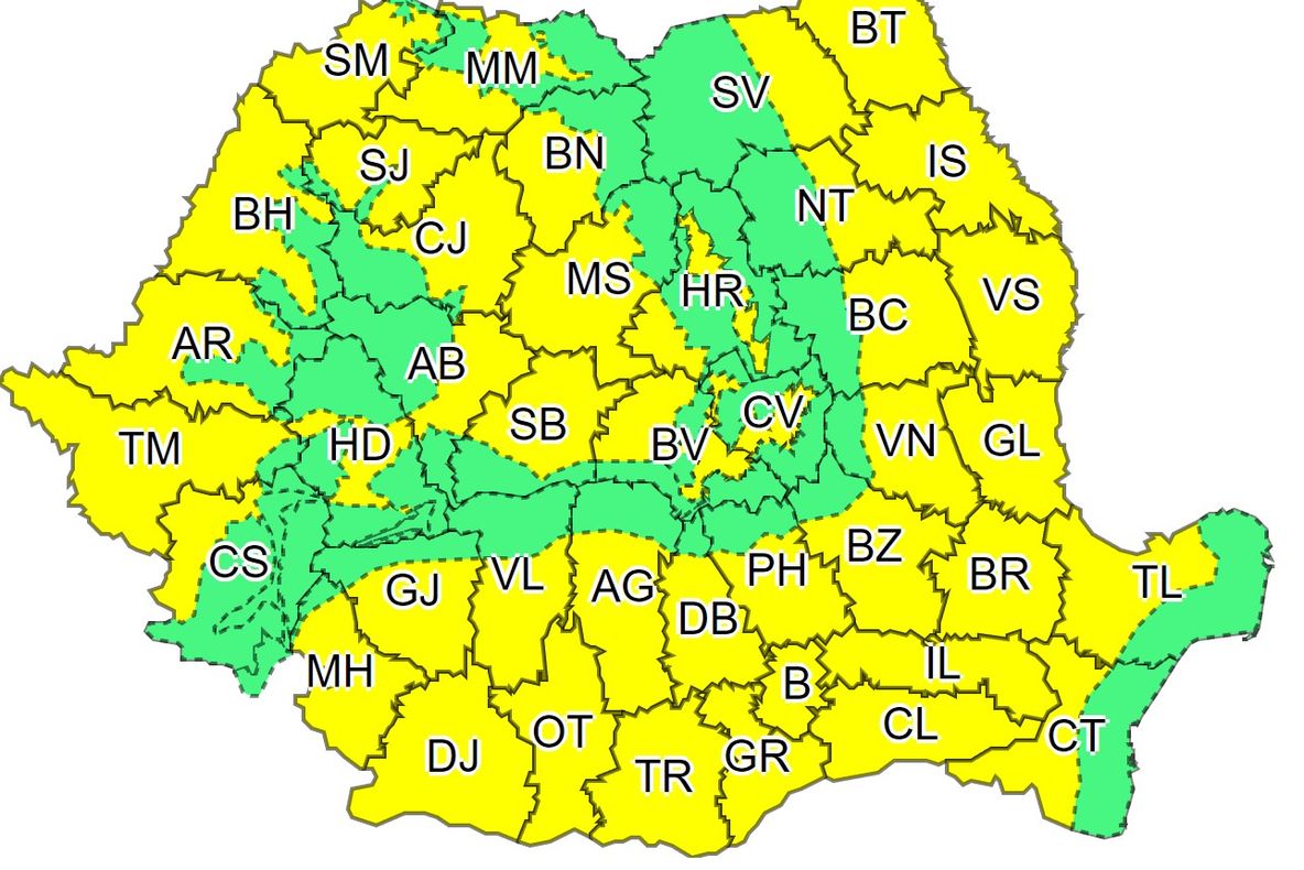 Alertă meteo – Cod galben de ploi și vijelii, în județul Hunedoara, până deseară