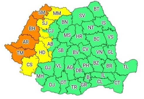 Județul Hunedoara, sub Cod galben, până la noapte