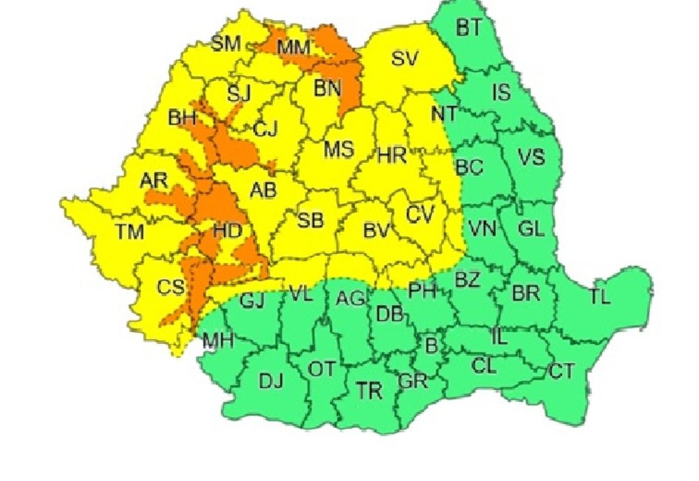Administrația Națională de Meteorologie a emis o avertizare meteo cod portocaliu de vreme rea