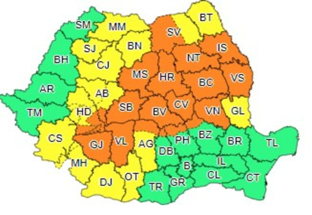 Județul Hunedoara, sub avertizare meteo de vreme rea: cod galben și portocaliu