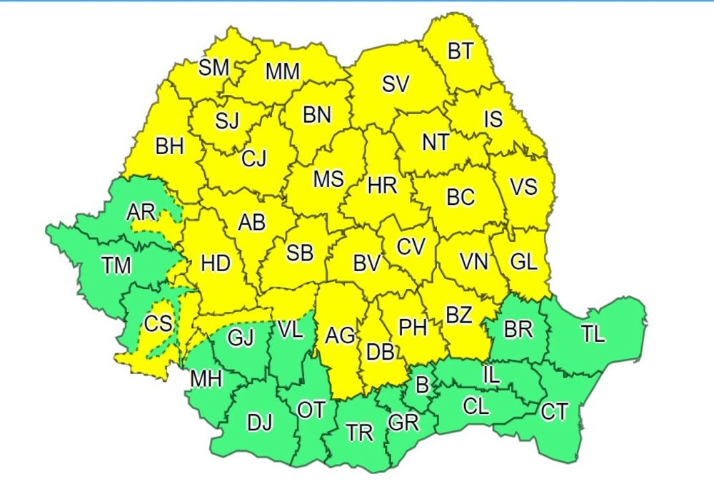 COD GALBEN de instabilitate atmosferică temporar accentuată, pentru majoritatea regiunilor din țară