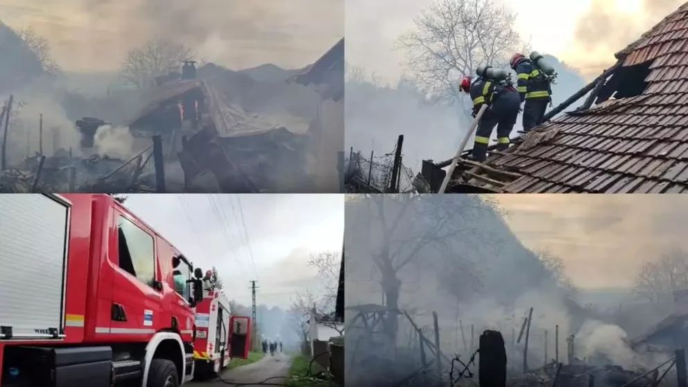 Incendiu de proporții în județul Hunedoara. Două case au fost mistuite de flăcările care amenință și alte imobile din vecini 