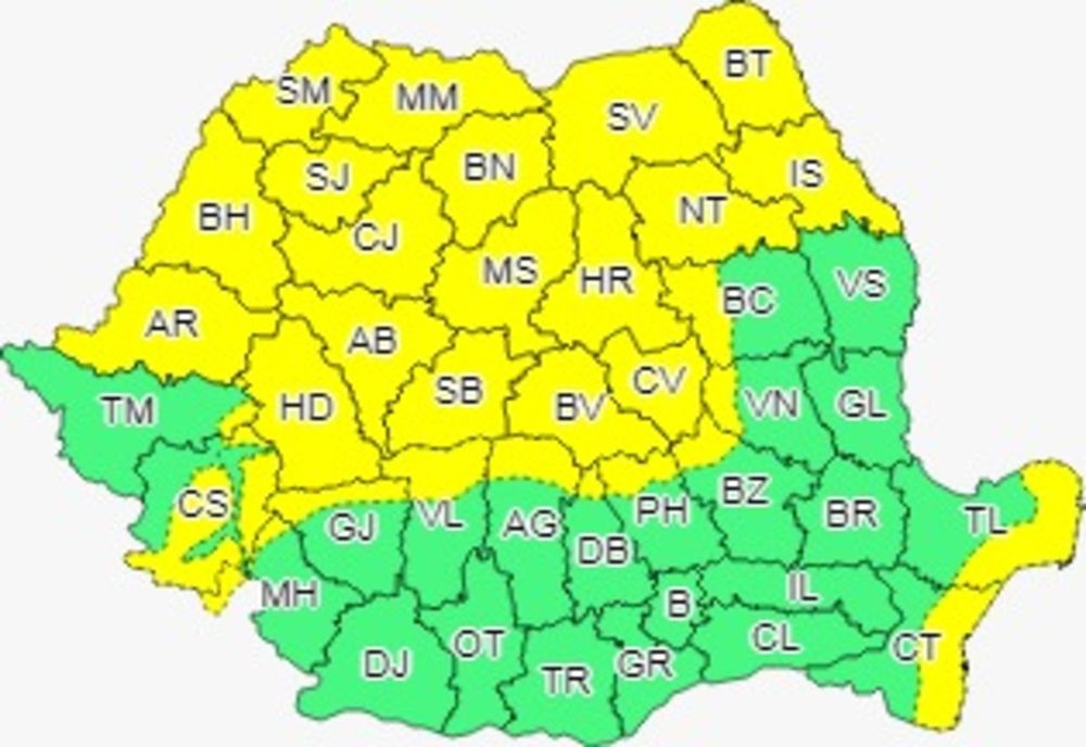 Avertizare meteorologica COD GALBEN în județul Hunedoara