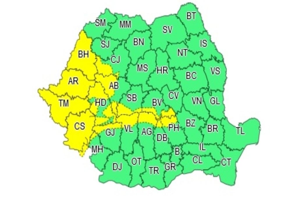 Atenționare meteo de FENOMENE EXTREME: cod galben de vânt puternic - rafale de până la 100 km/h